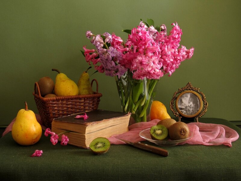 Still Life with Flowers and Fruit — Green, Calm, Photograph, Book