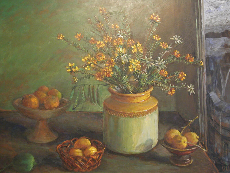 Still Life with Flowers and Fruit — Green, Calm