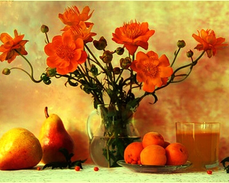 Still Life with Flowers and Fruit — Orange, Calm