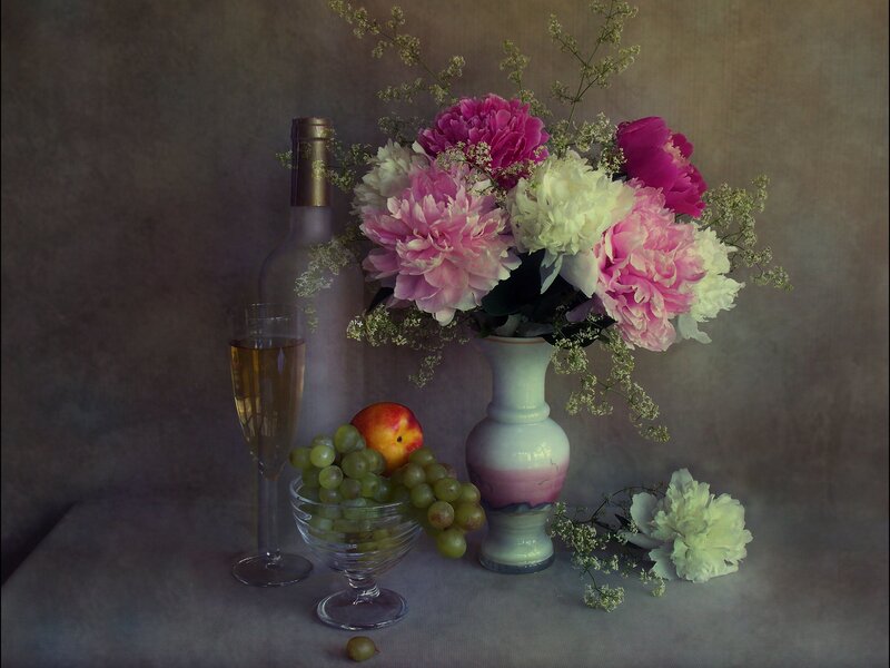 Still Life with Flowers and Fruit — Pink, Calm