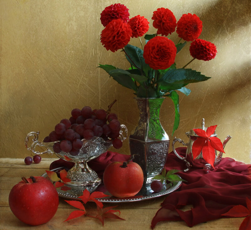 Still Life with Flowers and Fruit — Red, Calm, Autumn