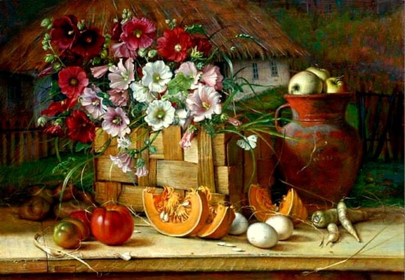 Still Life with Flowers and Fruit — Red, Calm