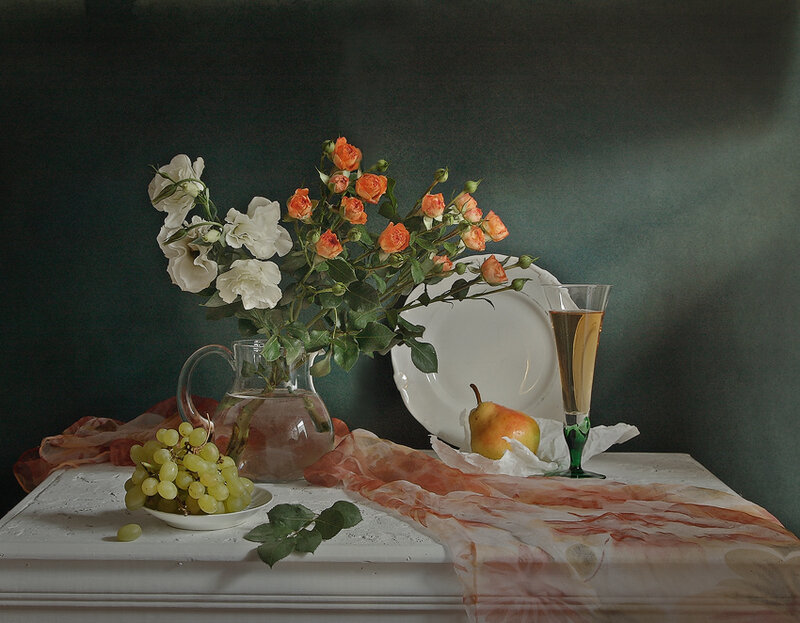 Still Life with Flowers and Fruit — White, Calm