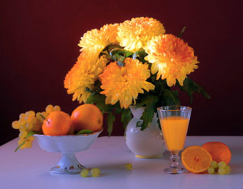 Still Life with Flowers and Fruit — Yellow, Calm