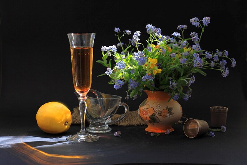 Still Life with Flowers and Glass — Black