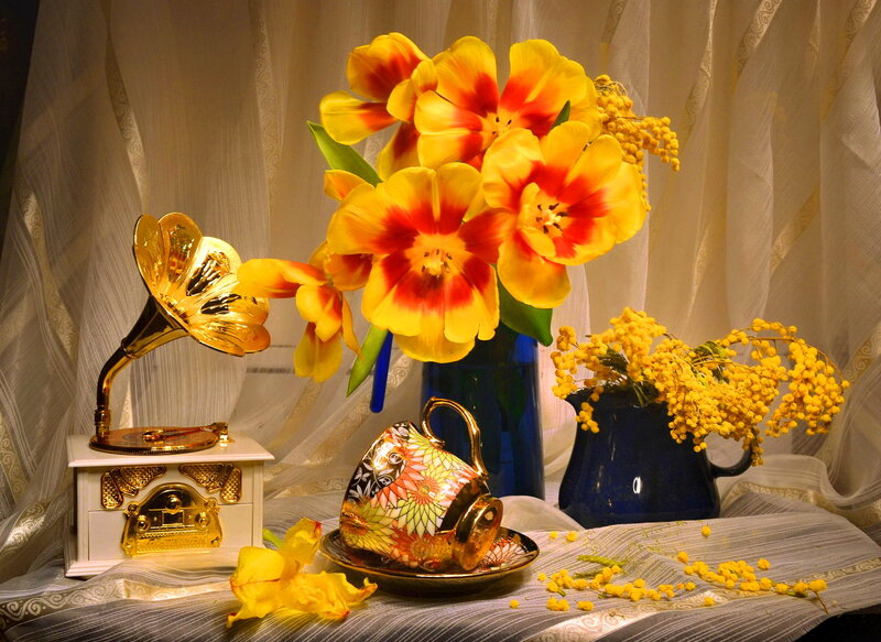 Still Life with Flowers and Gramophone
