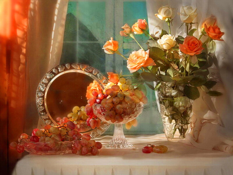 Still Life with Flowers and Grapes — Orange