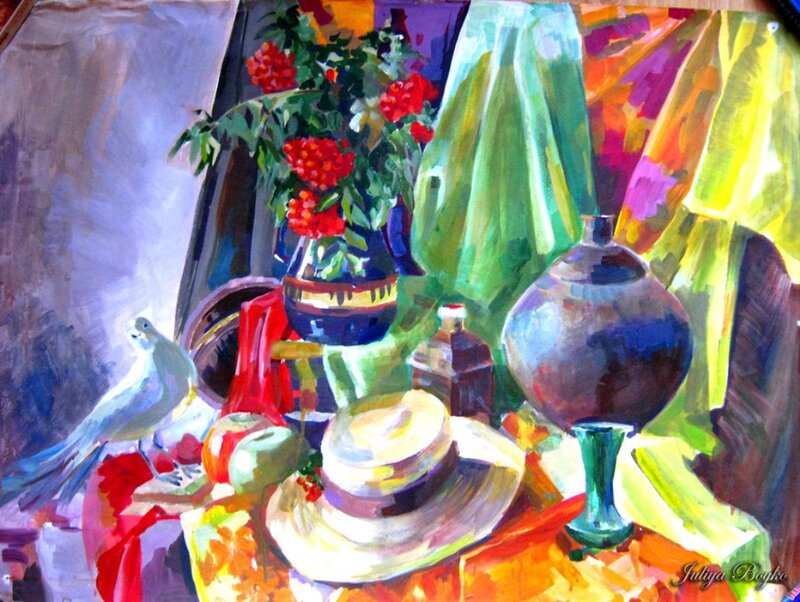 Still Life with Flowers and Hat — Green