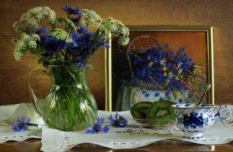 Still Life with Flowers and Kiwi