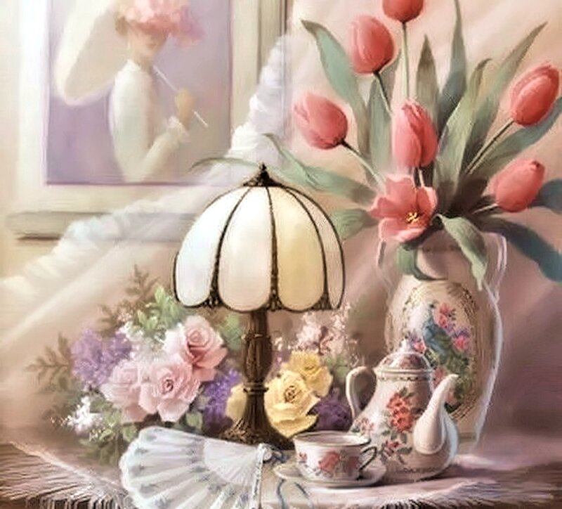 Still Life with Flowers and Lamp