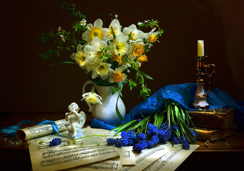 Still Life with Flowers and Music — Blue