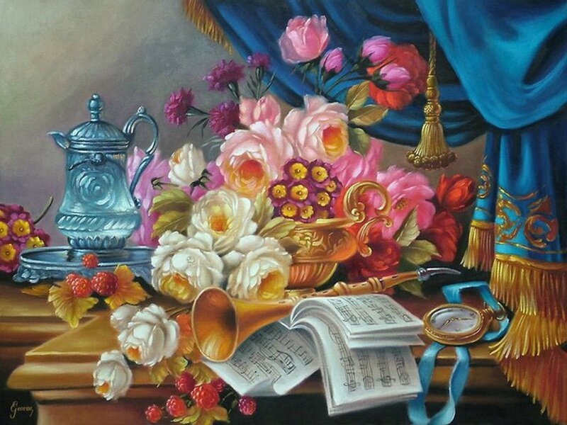 Still Life with Flowers and Music