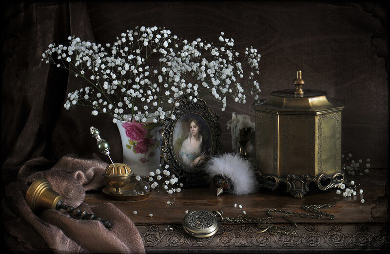 Still Life with Flowers and Objects — Brown