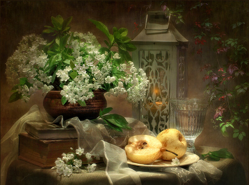 Still Life with Flowers and Pears — Brown
