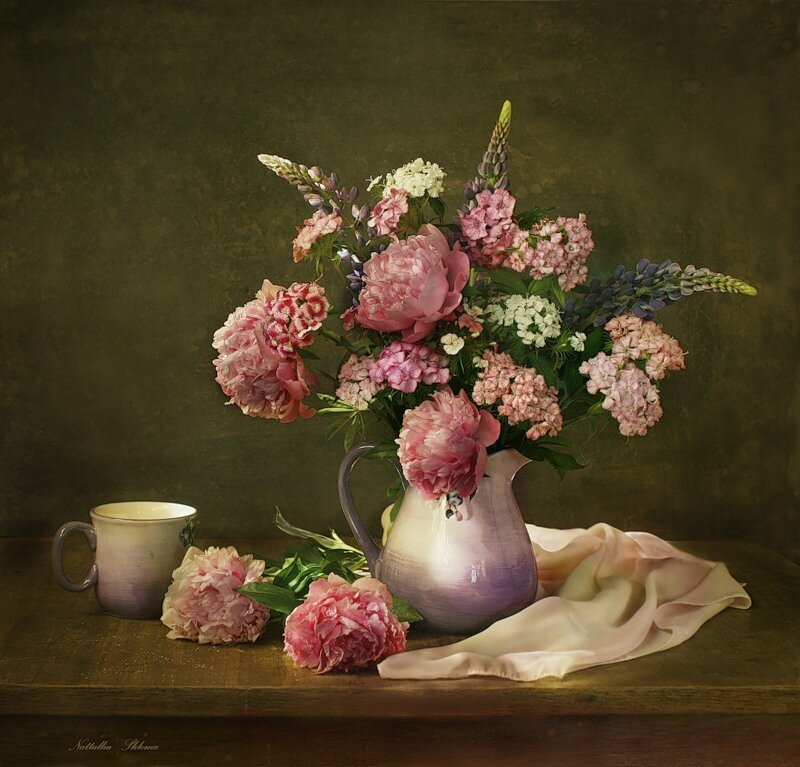 Still life with flowers and pitcher
