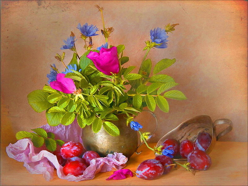 Still Life with Flowers and Plums — Green