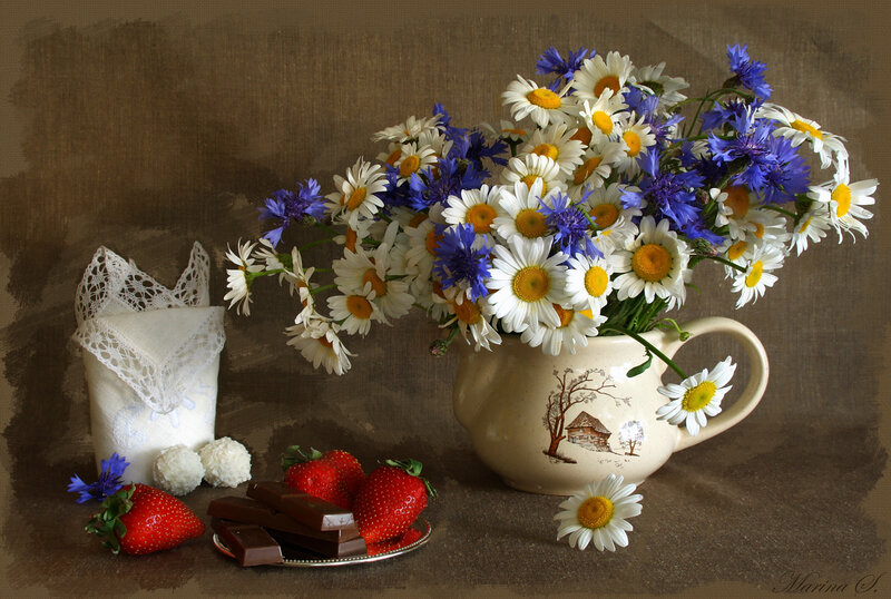 Still Life with Flowers and Sweets — Brown