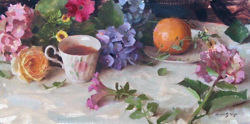 Still Life with Flowers and Tea — Pink