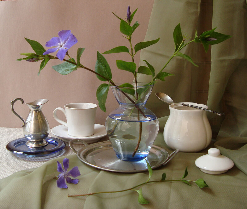 Still Life with Flowers and Tea Set — Green