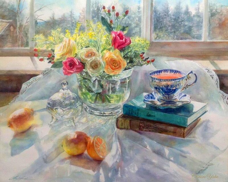 Still Life with Flowers and Tea — White