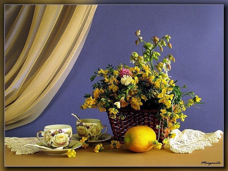 Still Life with Flowers and Tea — Yellow