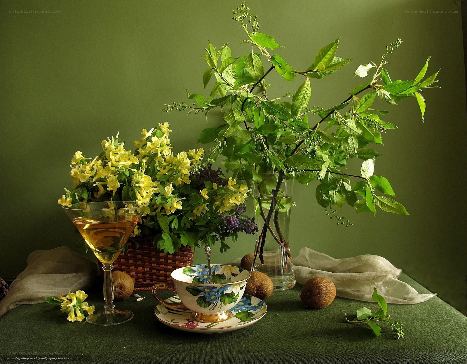 Still life with flowers and tea