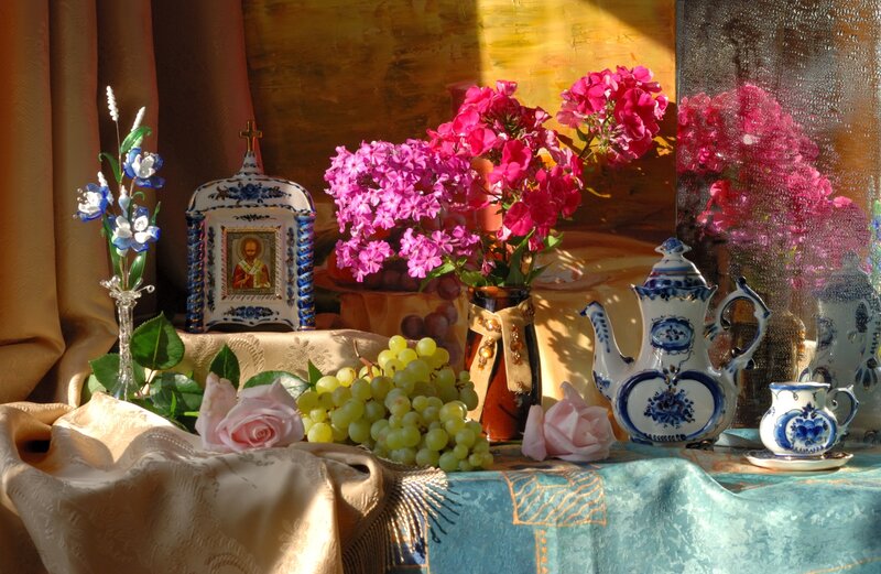 Still Life with Flowers and Teapot — Pink