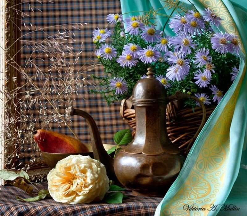 Still Life with Flowers and Teapot — Purple