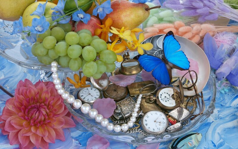 Still life with flowers and watches