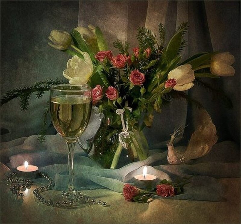 Still Life with Flowers and Wine — Green