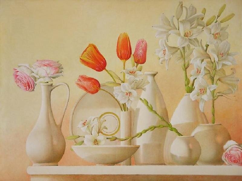 Still Life with Flowers — Beige