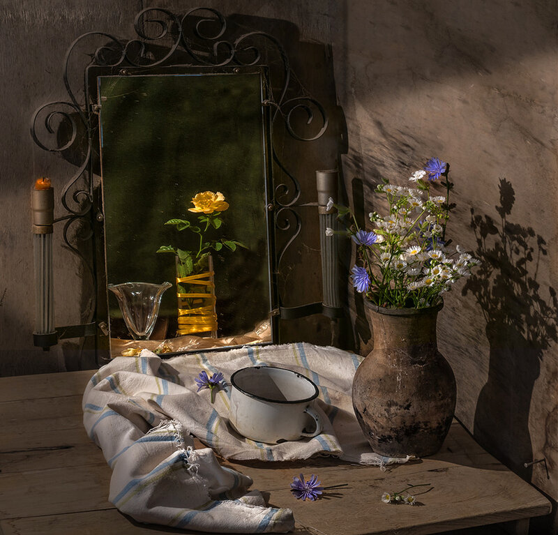 Still Life with Flowers — Brown, Dramatic, Afternoon
