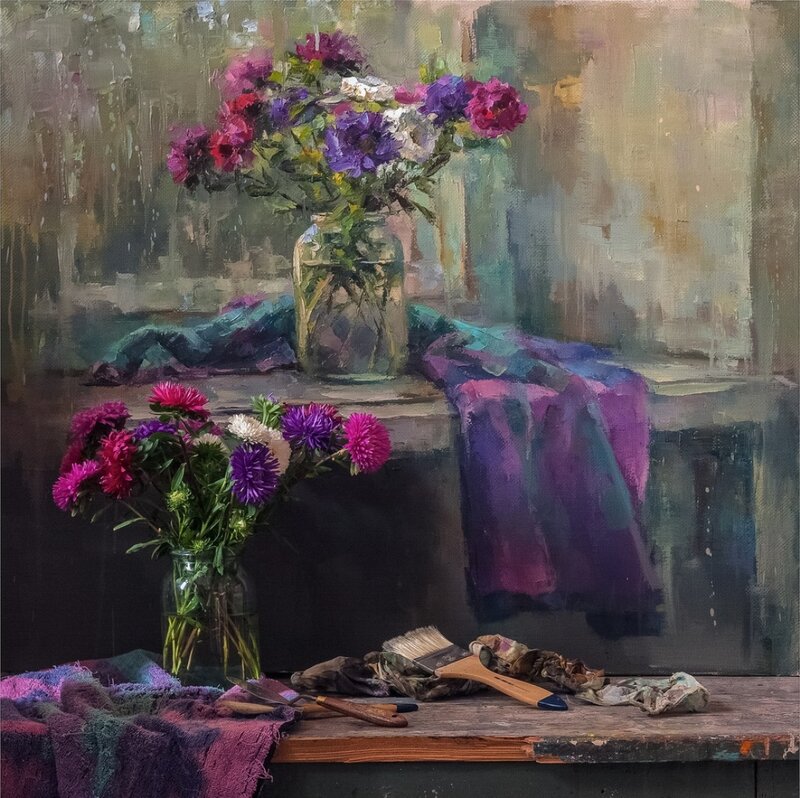 Still Life with Flowers — Purple, Calm