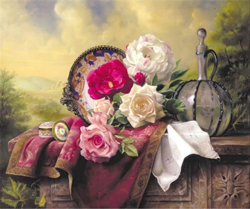Still Life with Flowers — Red, Serene, Afternoon