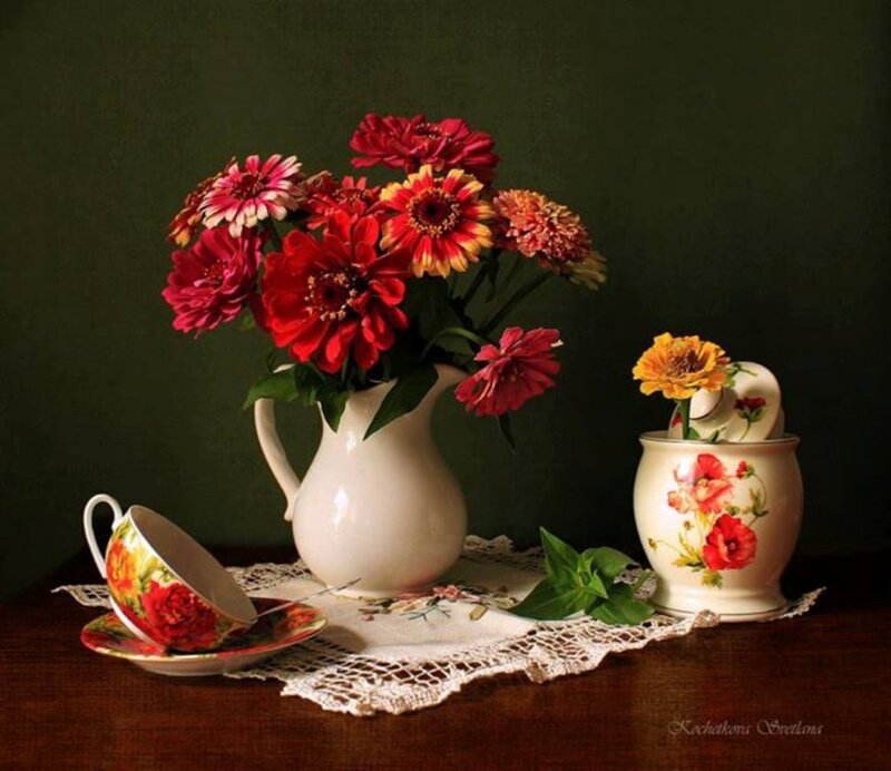 Still Life with Flowers — Red, Serene, Photograph