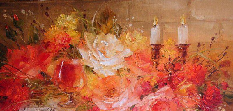 Still Life with Flowers — Red, Warm, Night