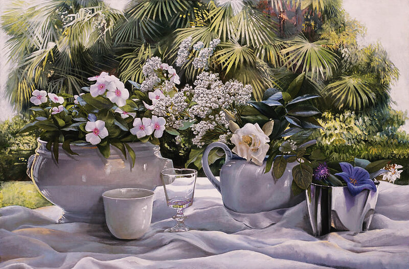 Still Life with Flowers — White, Serene, Afternoon, Painting