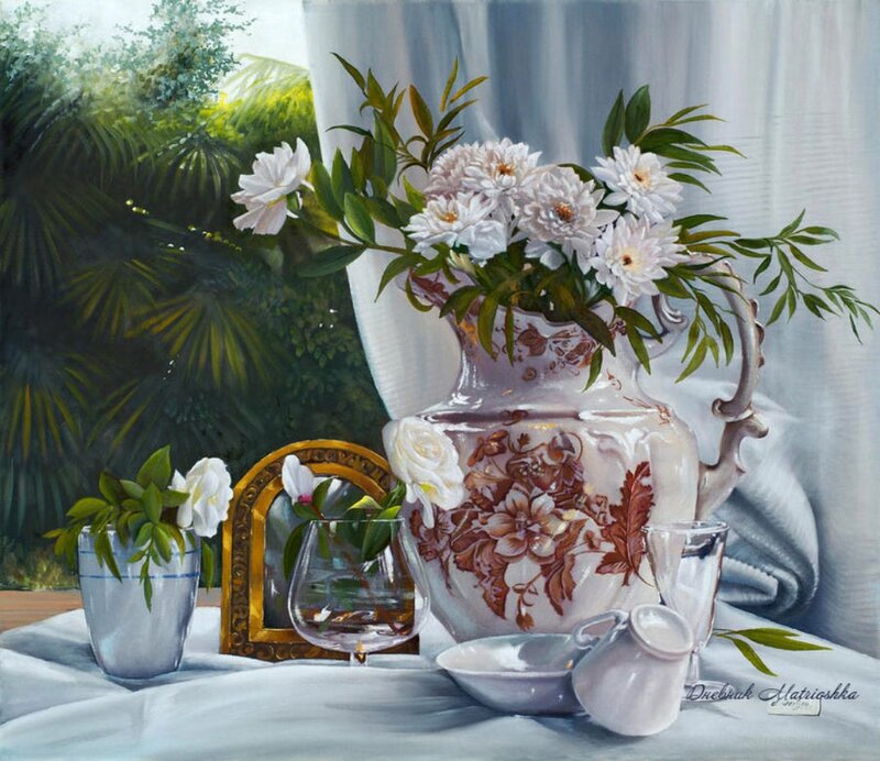 Still Life with Flowers — White, Serene, Afternoon