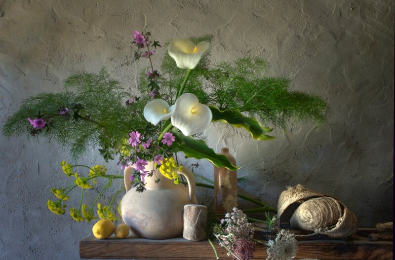 Still Life with Flowers — White, Serene, Photograph