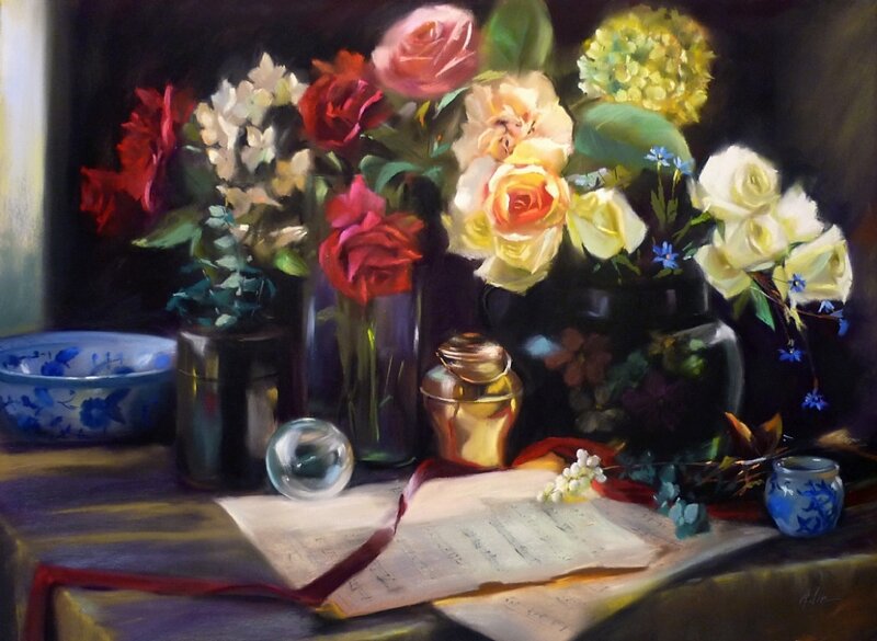 Still Life with Flowers — Yellow, Dramatic, Painting