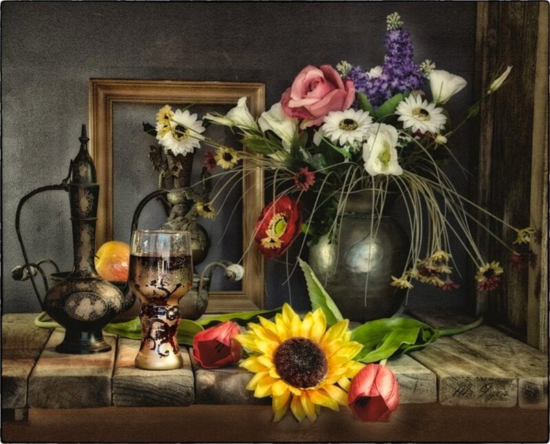 Still Life with Flowers — Yellow, Dramatic, Photograph, Vase