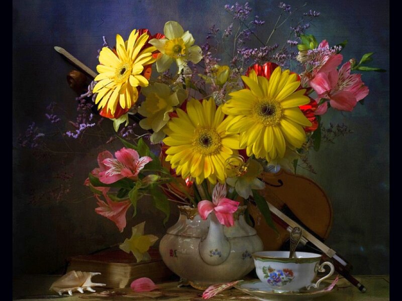 Still Life with Flowers — Yellow, Dramatic