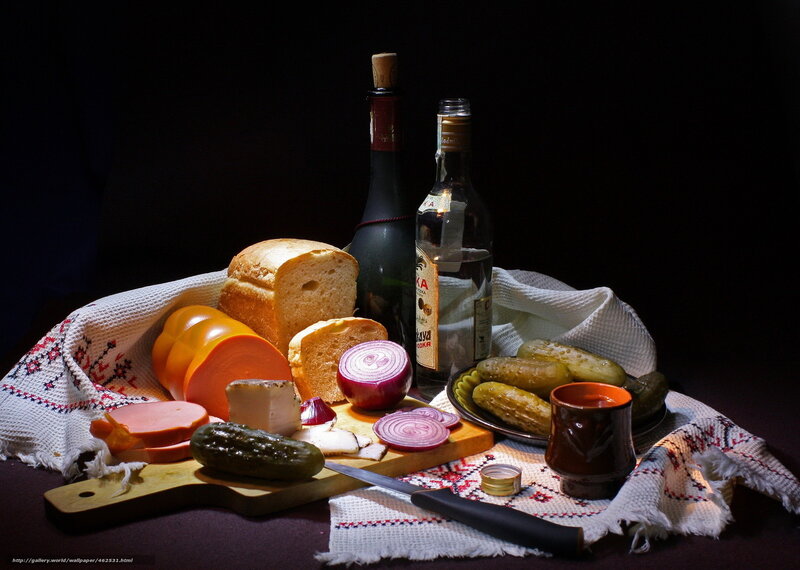 Still Life with Food and Drink — Black, Dramatic