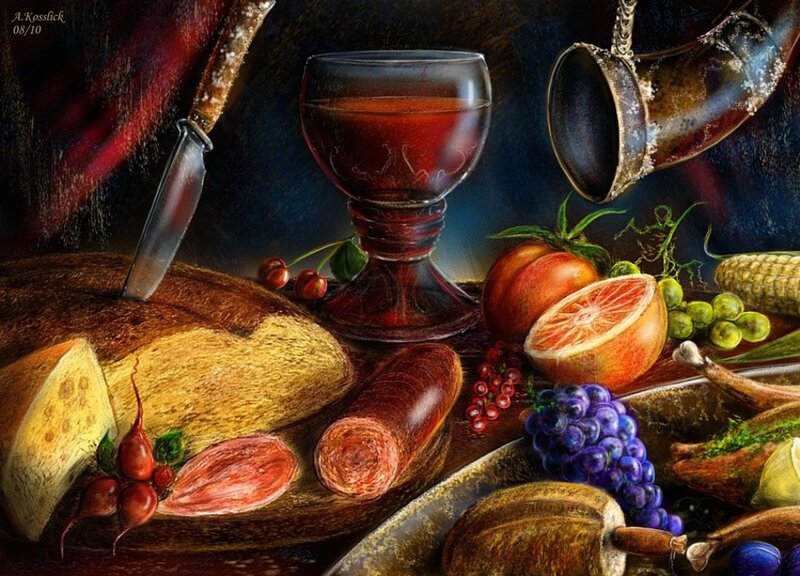 Still Life with Food and Drink — Brown