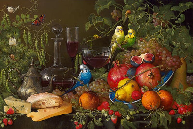 Still Life with Fruit and Birds — Green