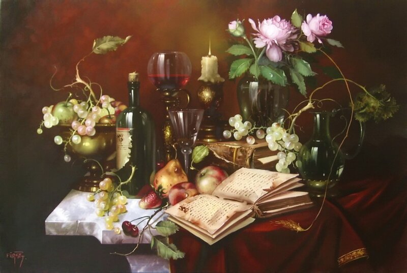 Still Life with Fruit and Book — Red