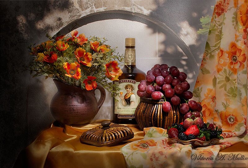 Still Life with Fruit and Bottle — Gold