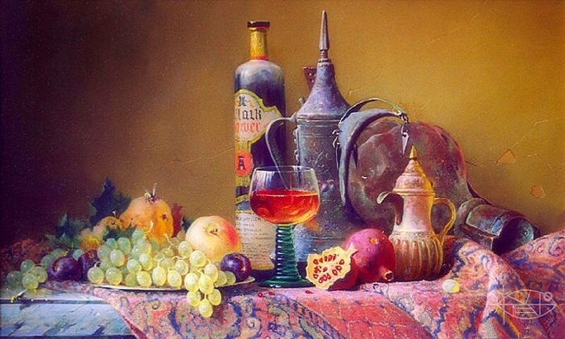 Still Life with Fruit and Bottle — Yellow