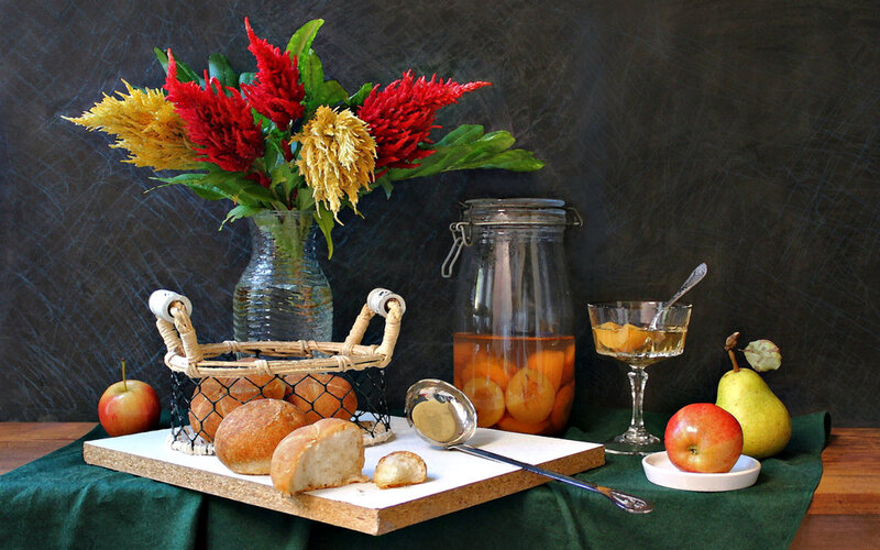 Still Life with Fruit and Bread — Green