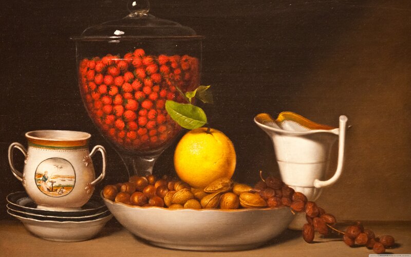 Still Life with Fruit and Ceramics — Brown